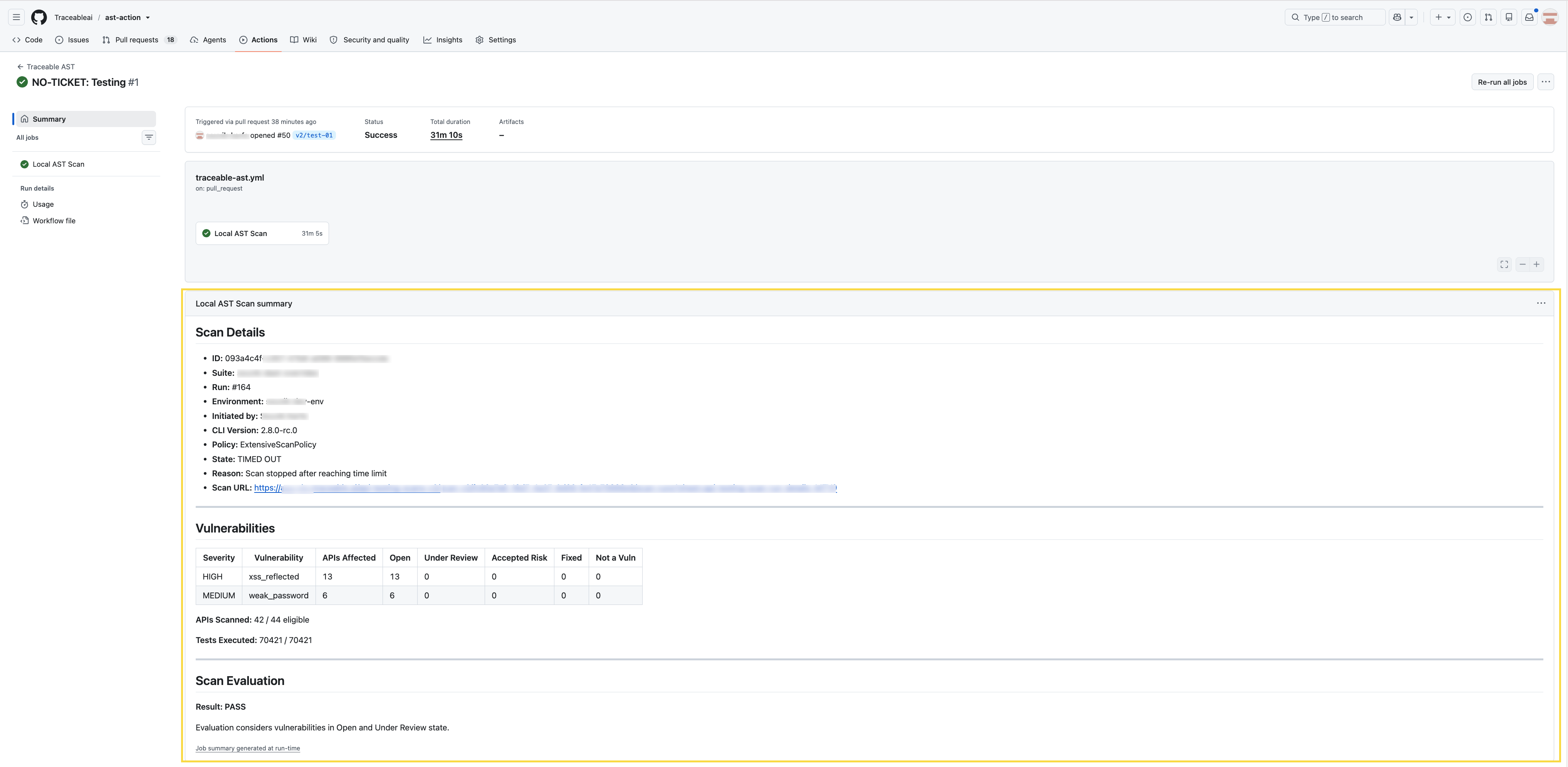 View your scan report in GitHub repository